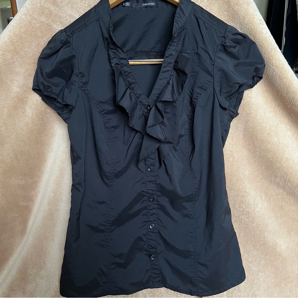 Maurices Black Ruffle Button Up Blouse - Women's S